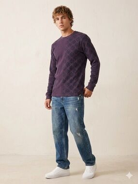 Vans Off The Wall Purple Damask Thermal Waffle Knit Shirt - Size M
